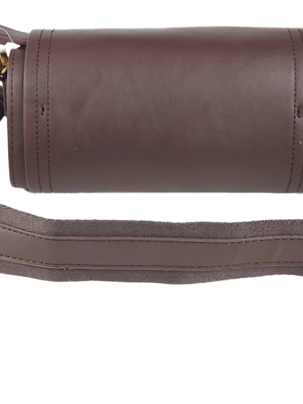 NWT Steve Madden Chocolate Brown Leather Barrel Crossbody with Gold Hardware